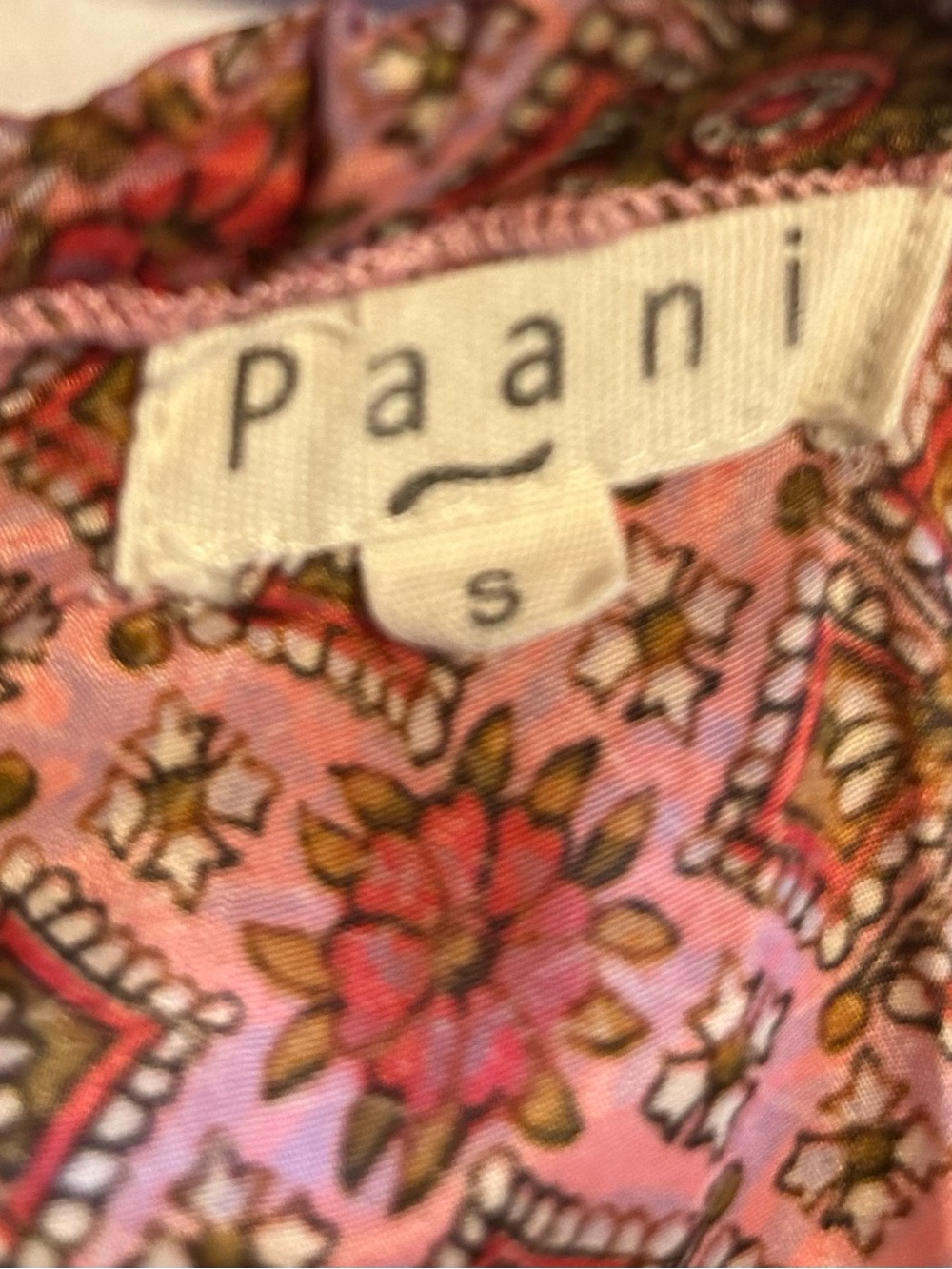 Paani Bohemian Paisley Print Mini Dress Babydoll Tiered Boho Pink Brown S - Picture 3 of 7